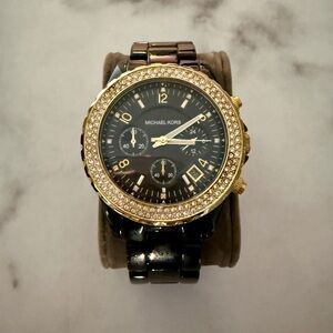 Michael Kors Black and Gold Crystal Watch